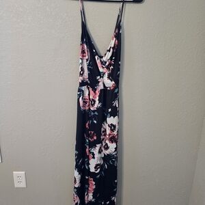 Floral Maxi Dress - Black and Pink